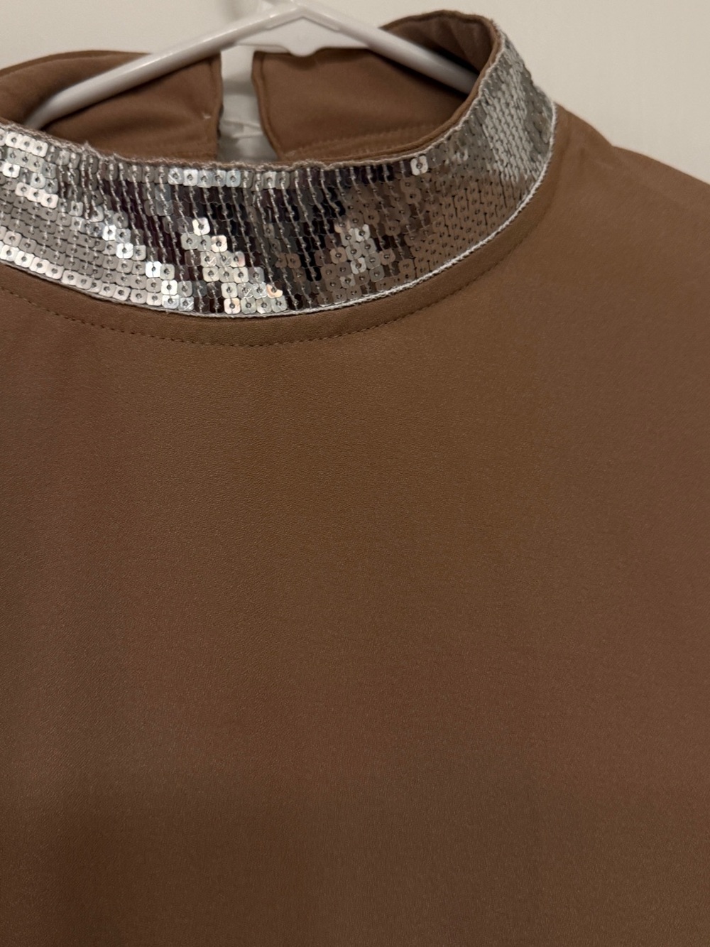 SHEIN Tan Dress with Silver Sequin Trim - Picture 2 of 6